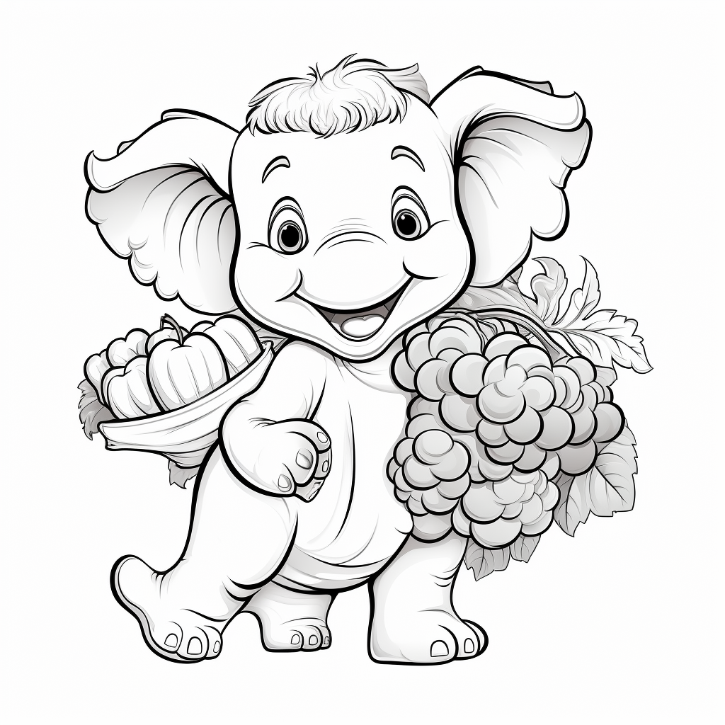 Cartoon elephant with vegetables on its back