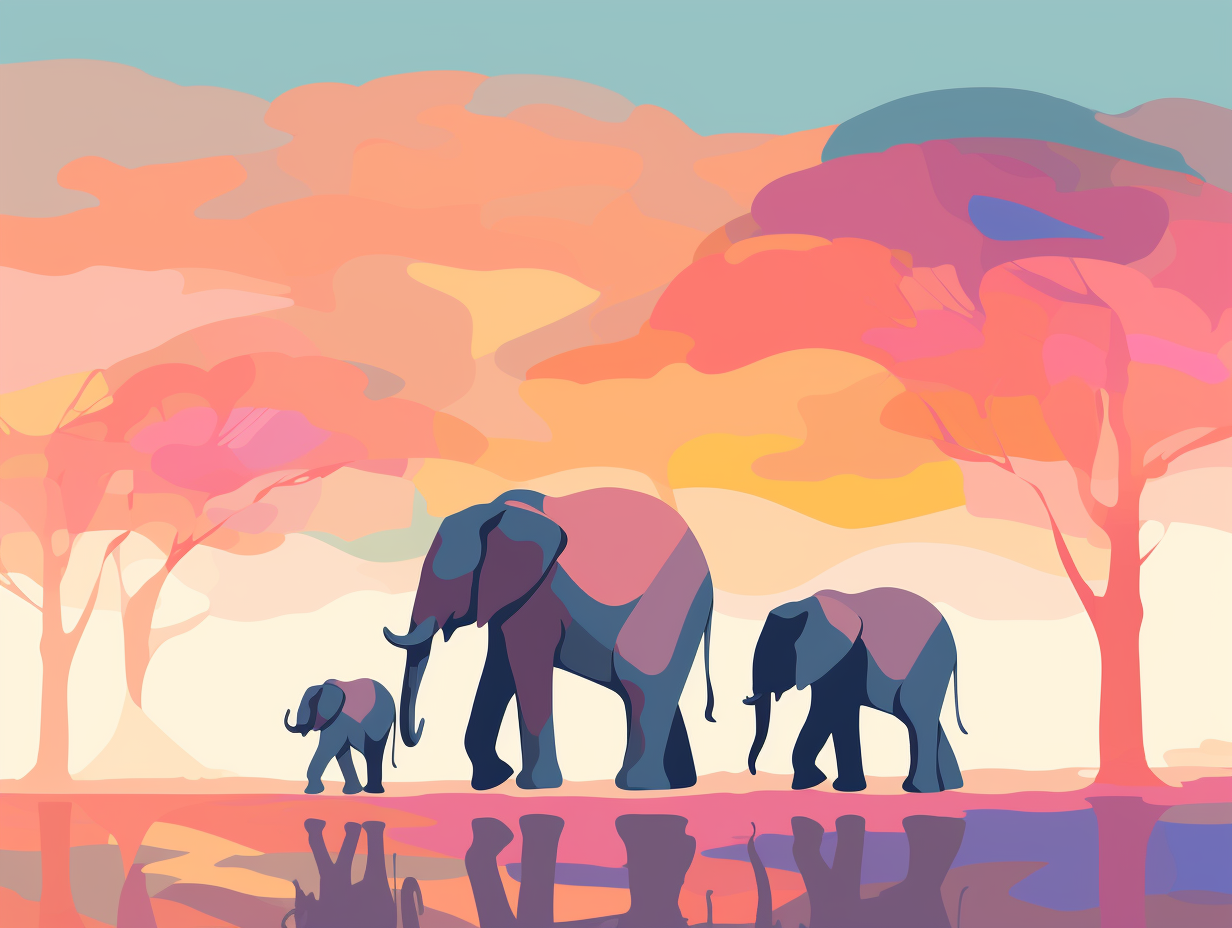 Elephant silhouettes with pastel shades and negative space