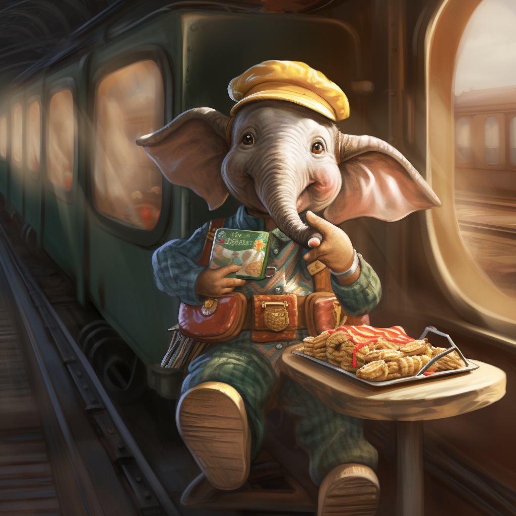 Elf train engineer enjoying elephant ear pastry