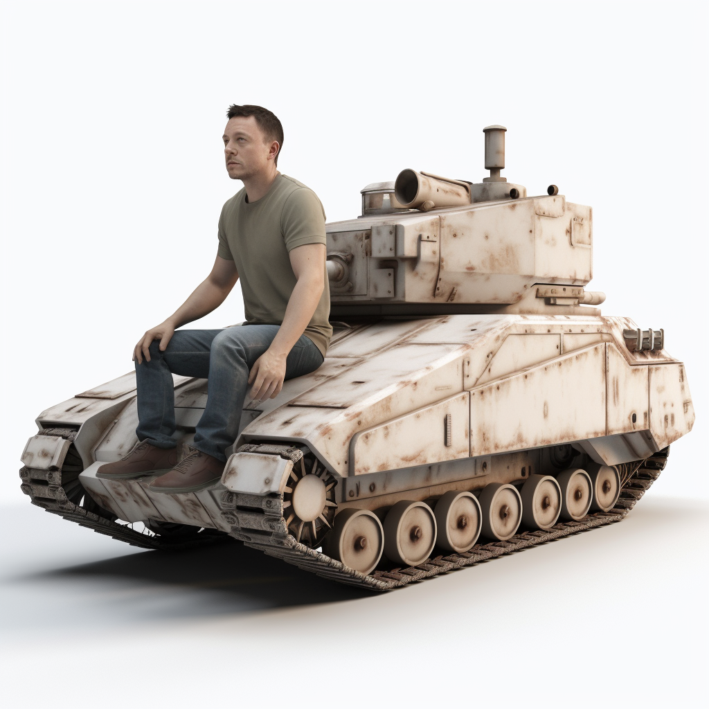 3D rendering of Elon Musk in tank