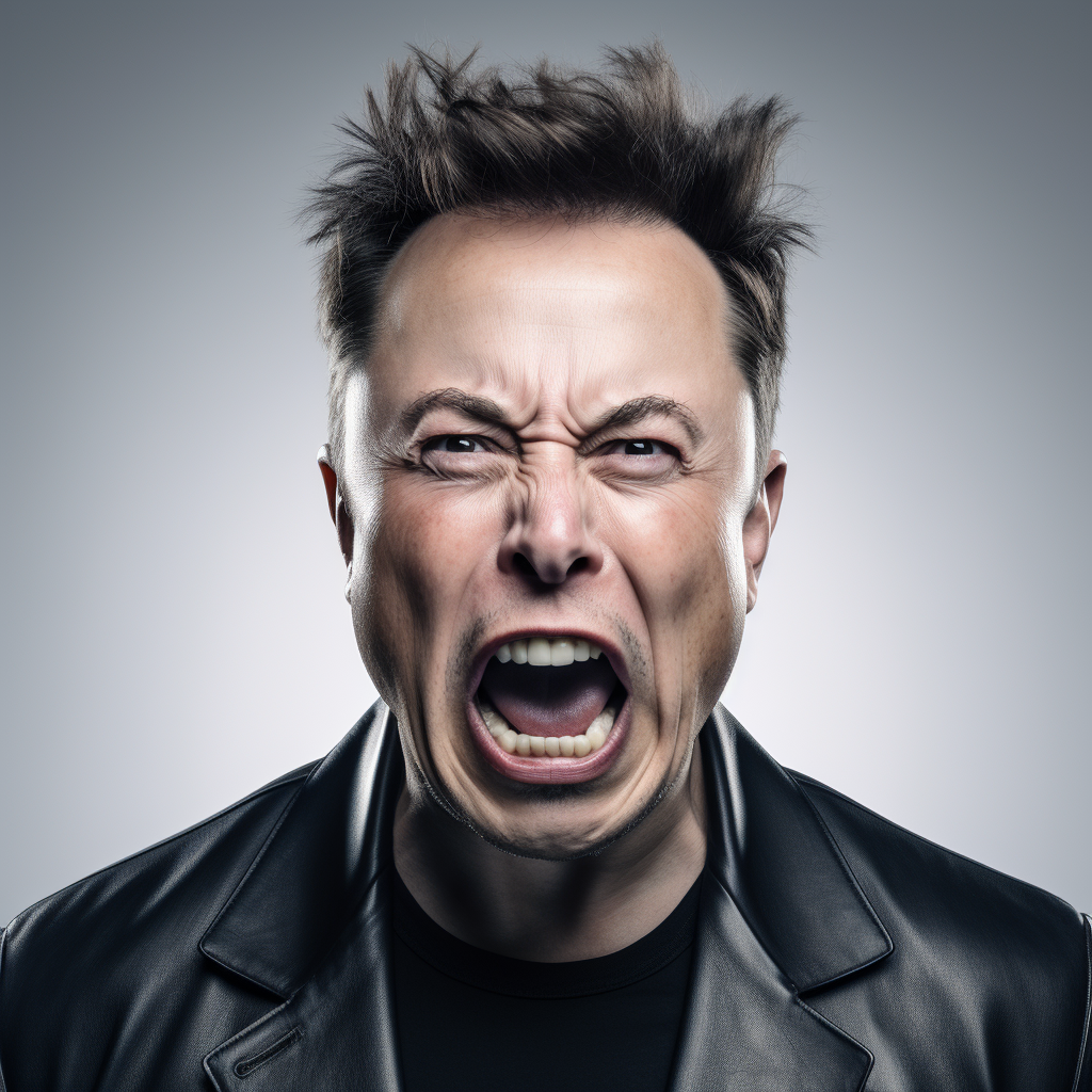 Elon Musk expressing intense anger and frustration