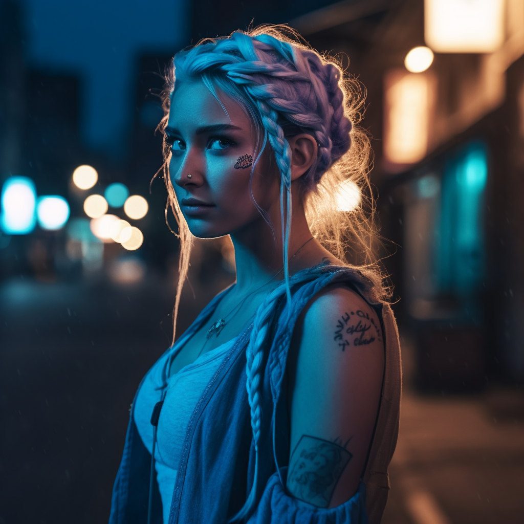 Realistic Elsa in Nighttime Street