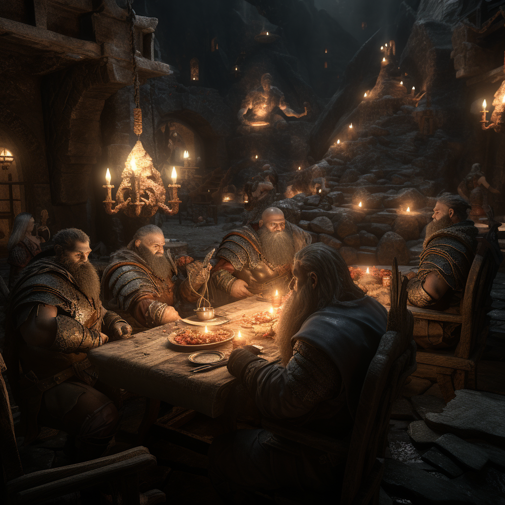 Elves and Dwarfs enjoying dinner together