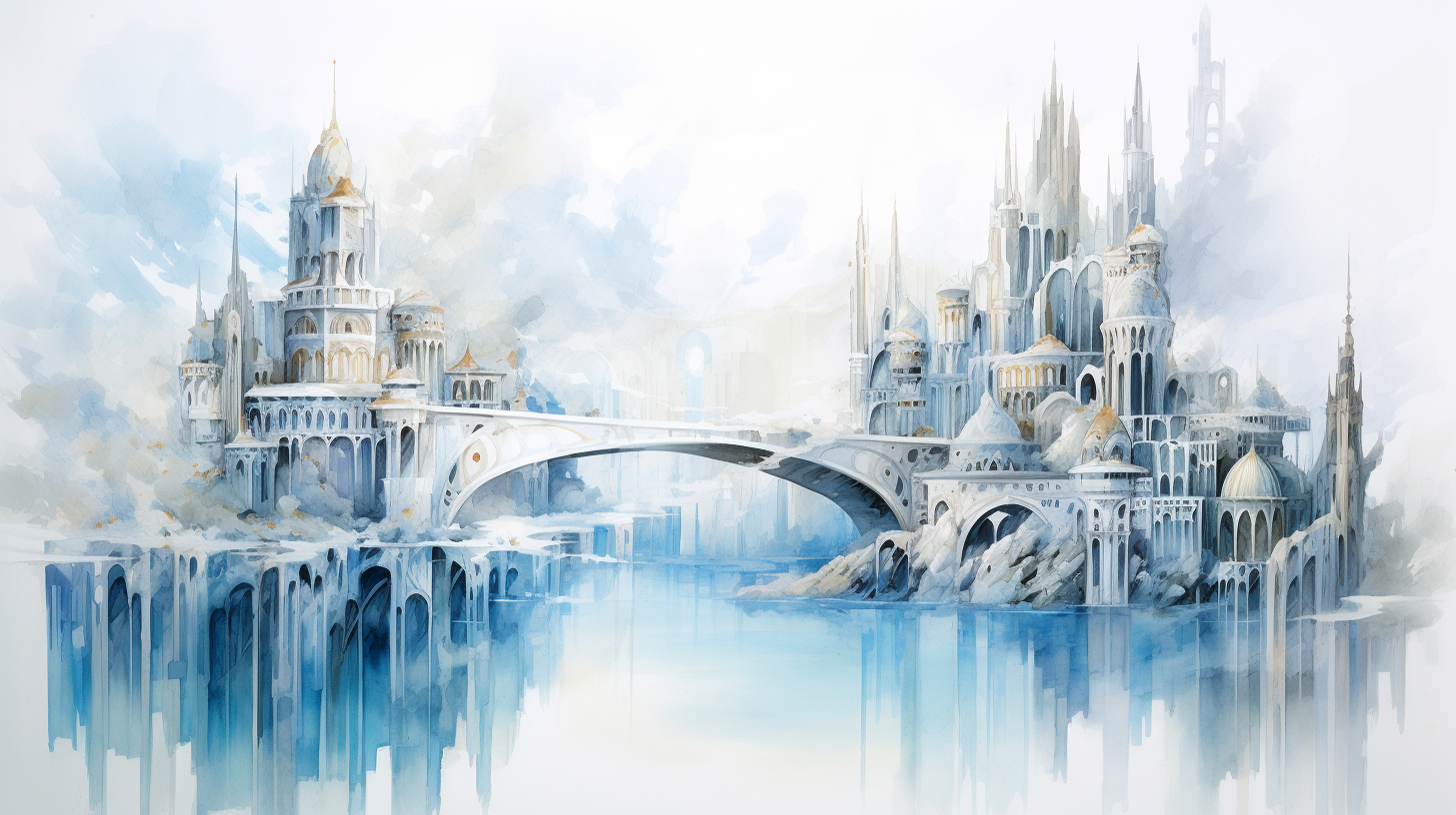 Fantasy city by the river painting