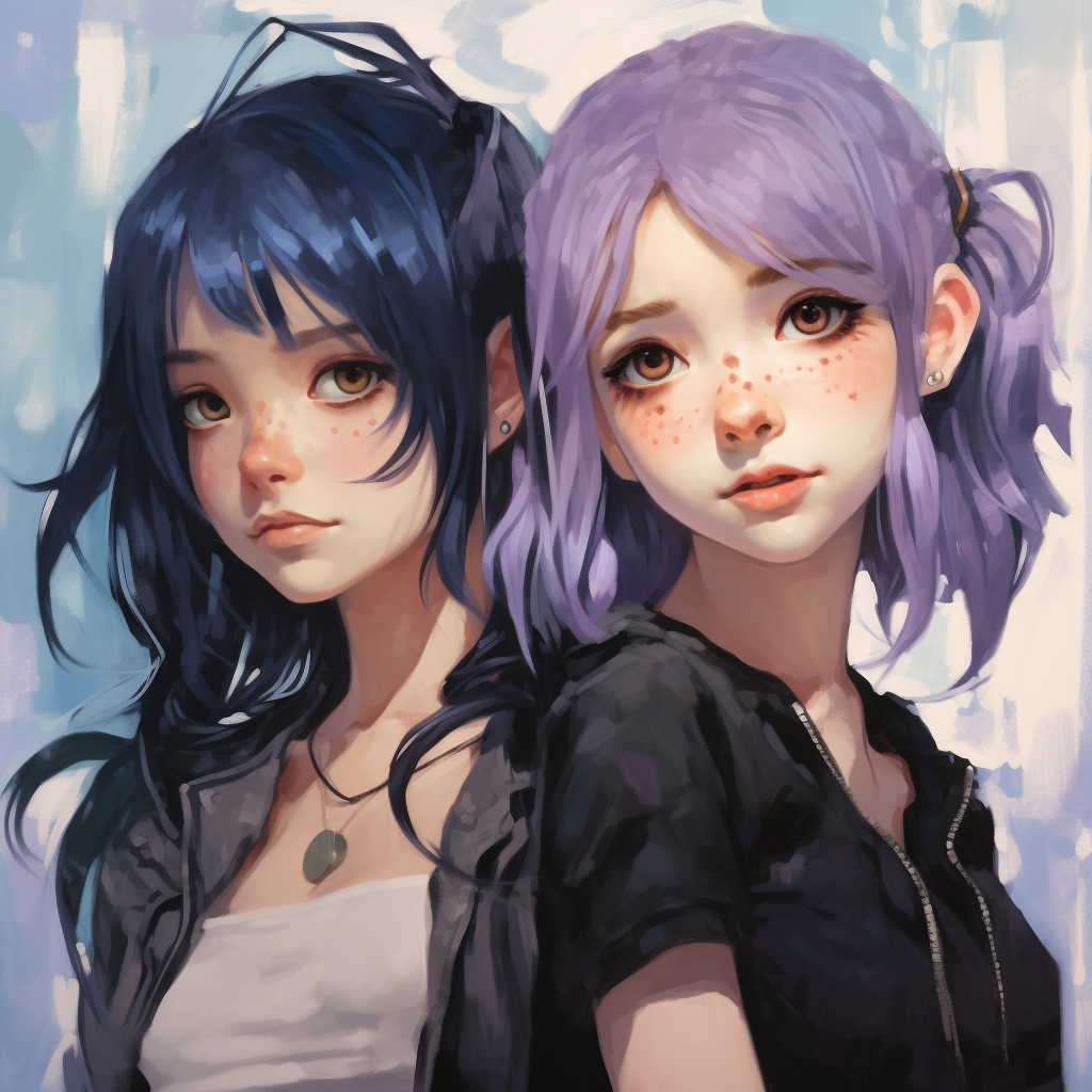 Two Emo Girls with Vibrant Purple Hair