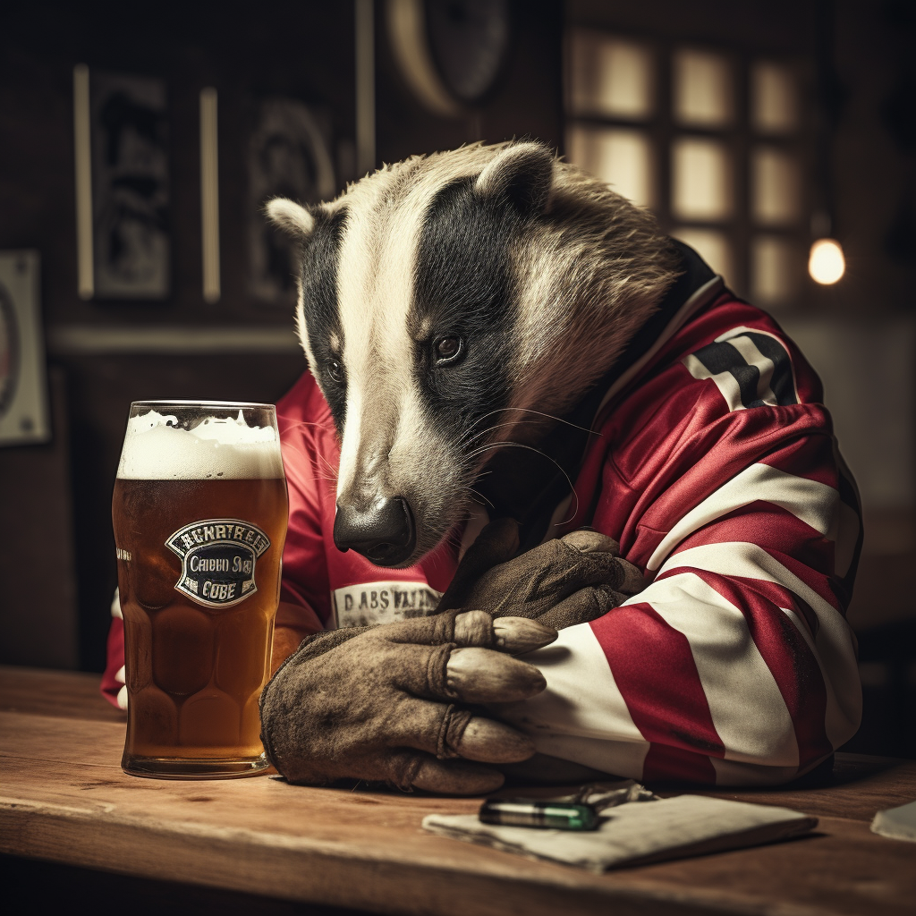 Sad badger holding deflated football