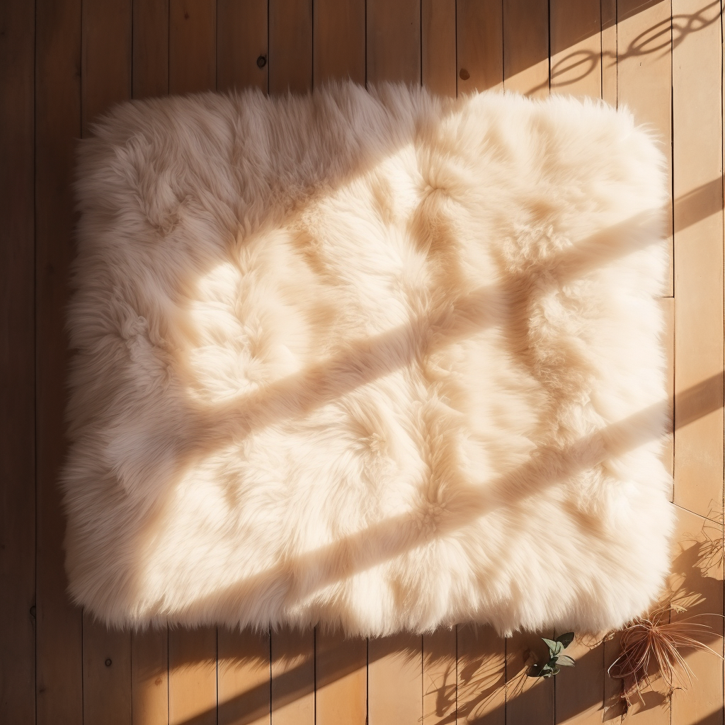 Empty furry rug in wood