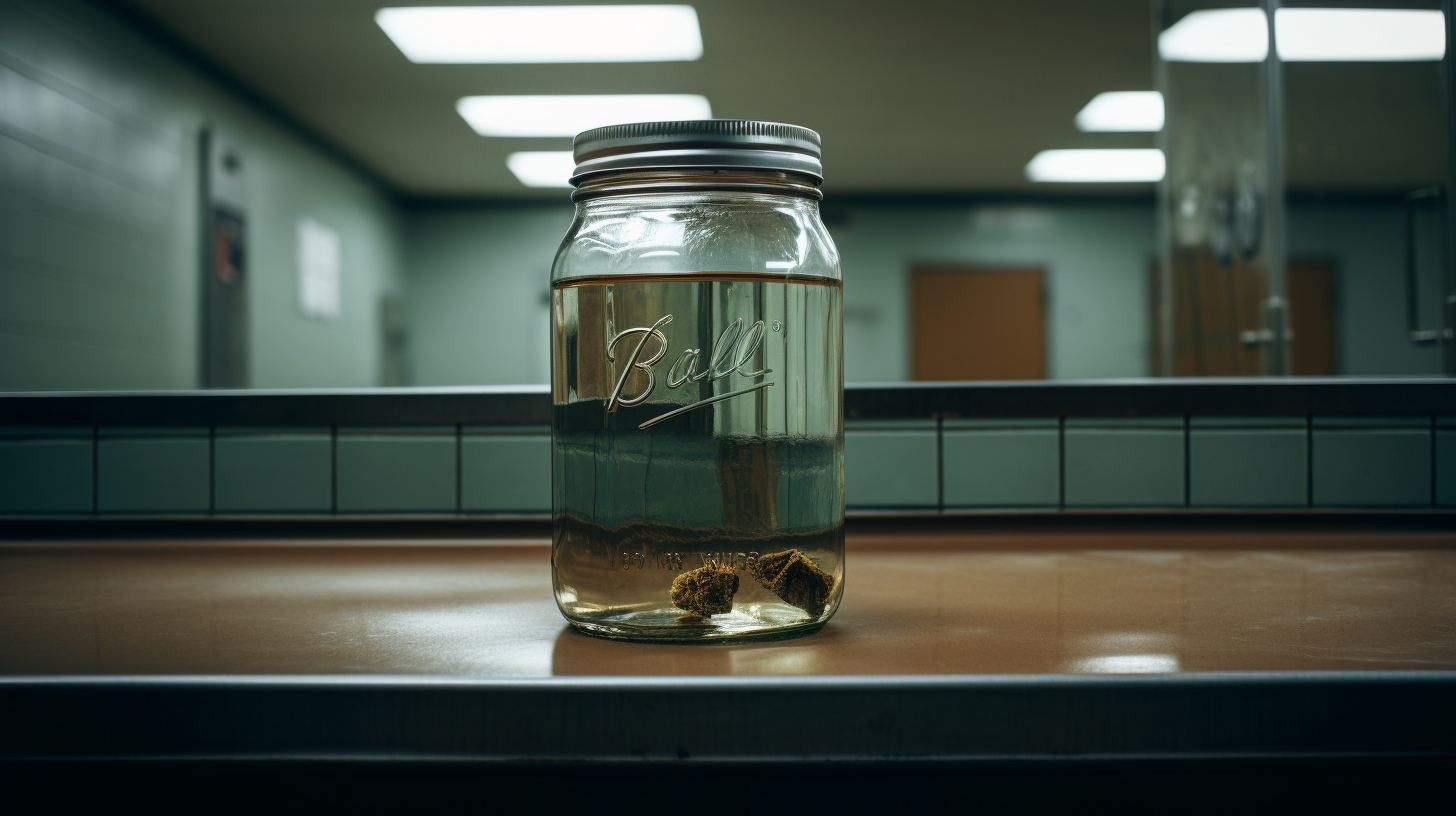 Closeup of Empty Jar on Public Restroom Sink