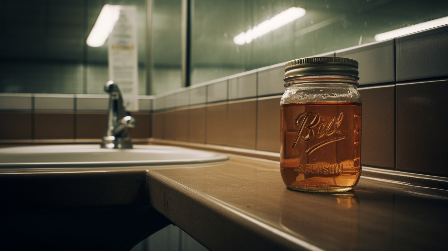 Closeup of Empty Jar in Public Restroom Sink