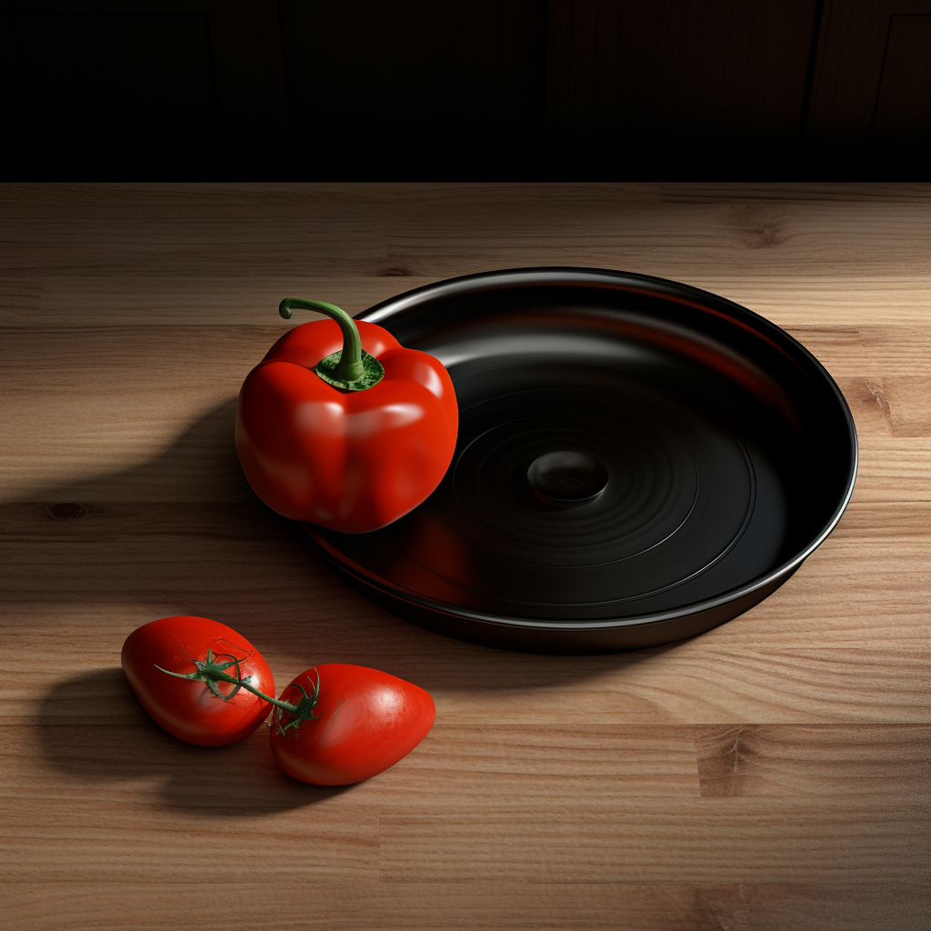 Empty pan with tomato and pepper