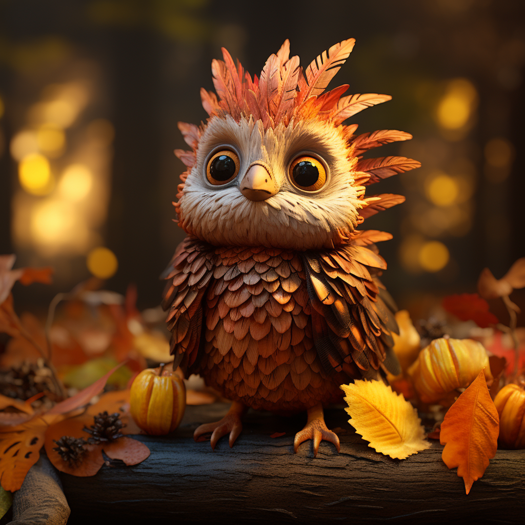 Enchanted woodland creature in autumn leaves