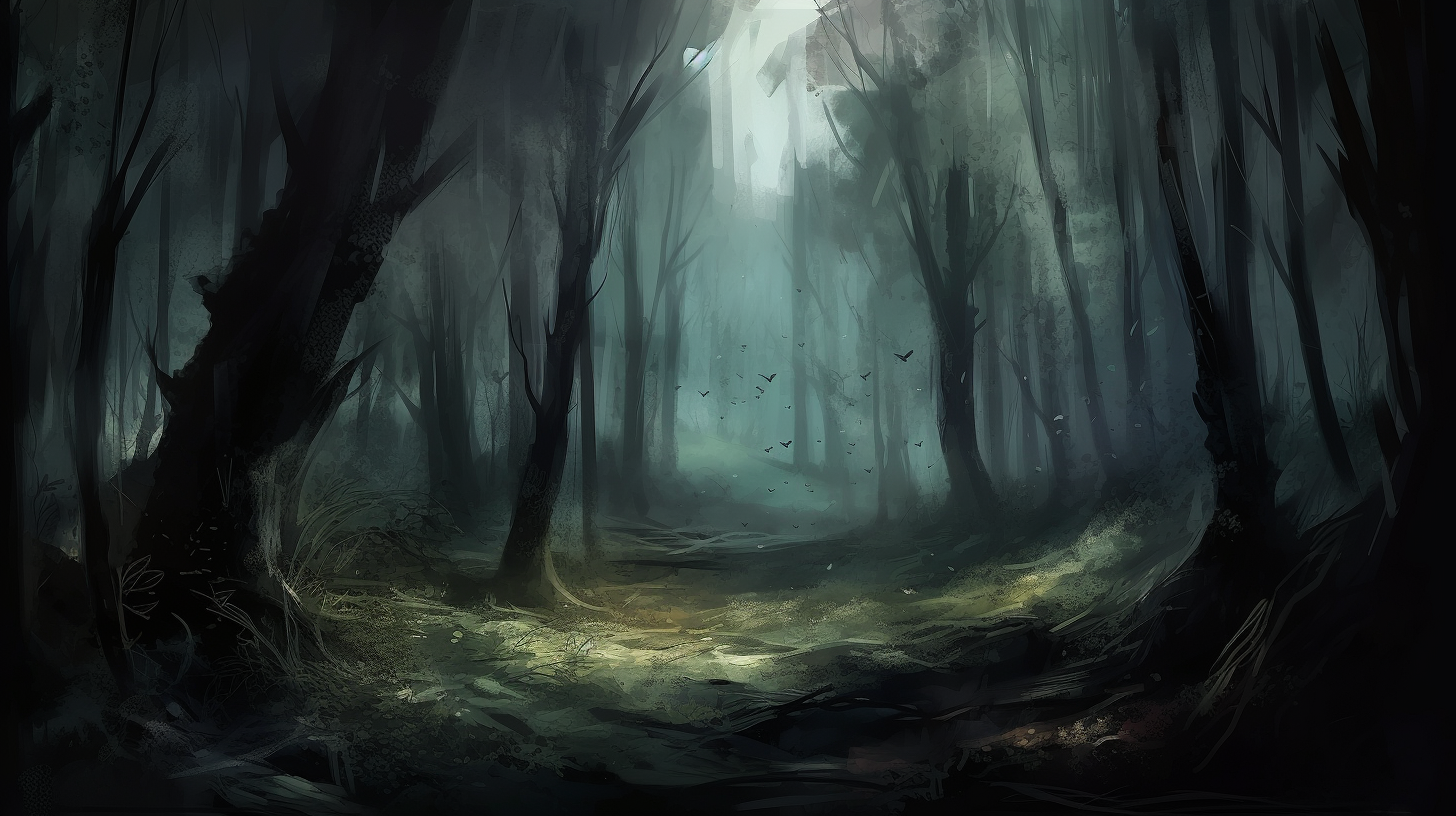 Mysterious forest with twisted trees