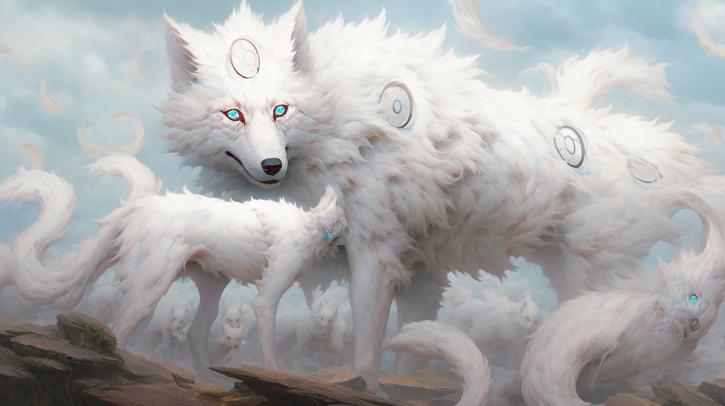 Enchanting dog with multiple tails and three eyes