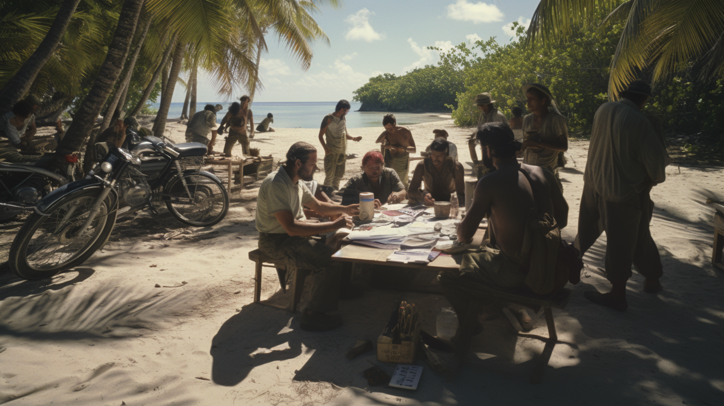 Engineers with Plans on the Beach