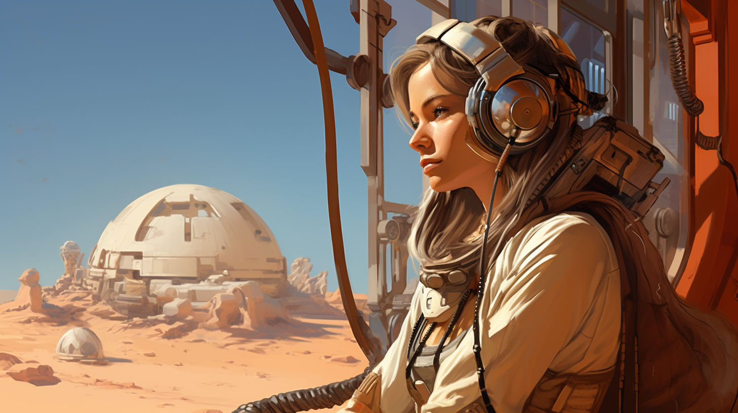 Female digital nomad working from Mars