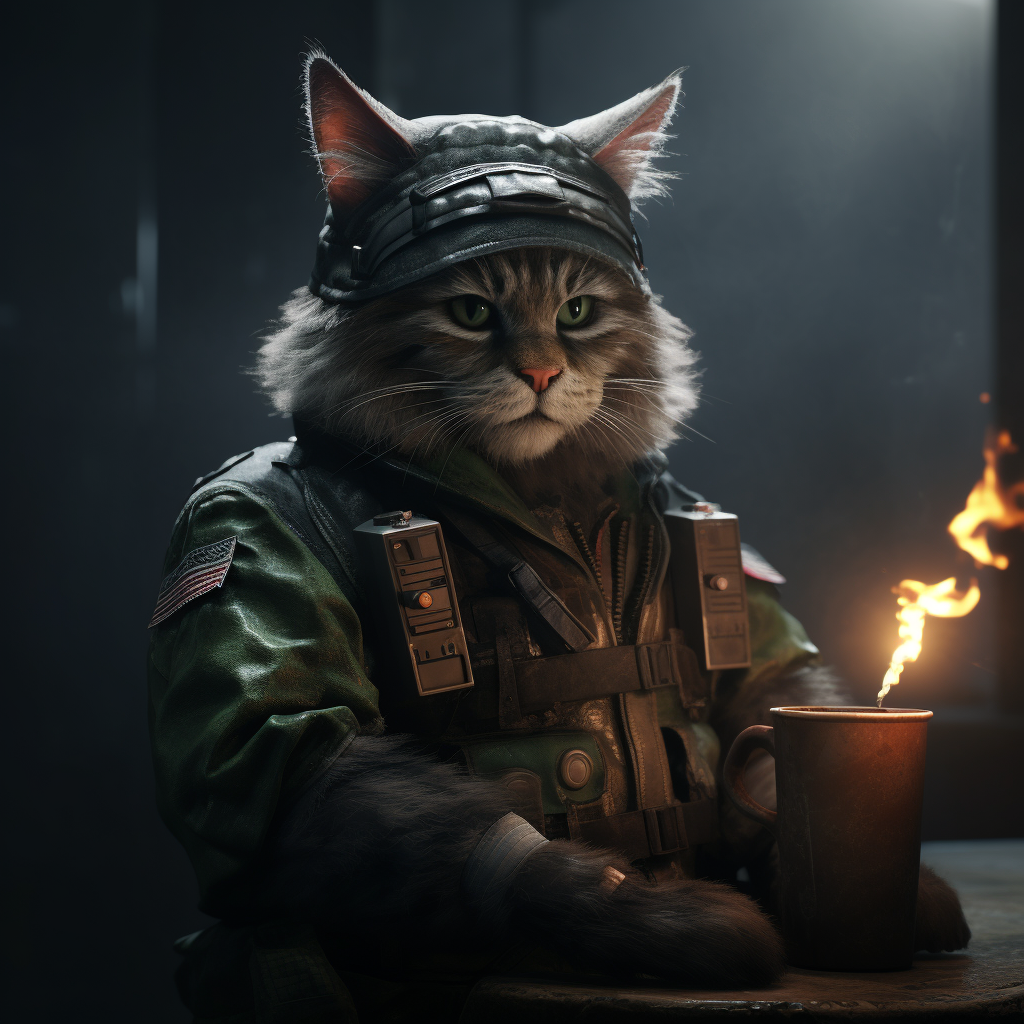 Hilarious Scav Cat Image Smoking and Fishing