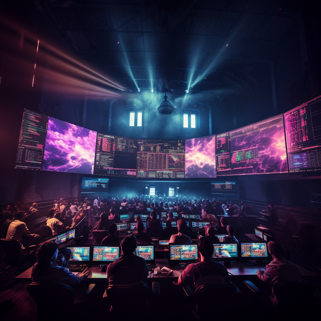 Realistic Esports Arena with Stock Price Charts
