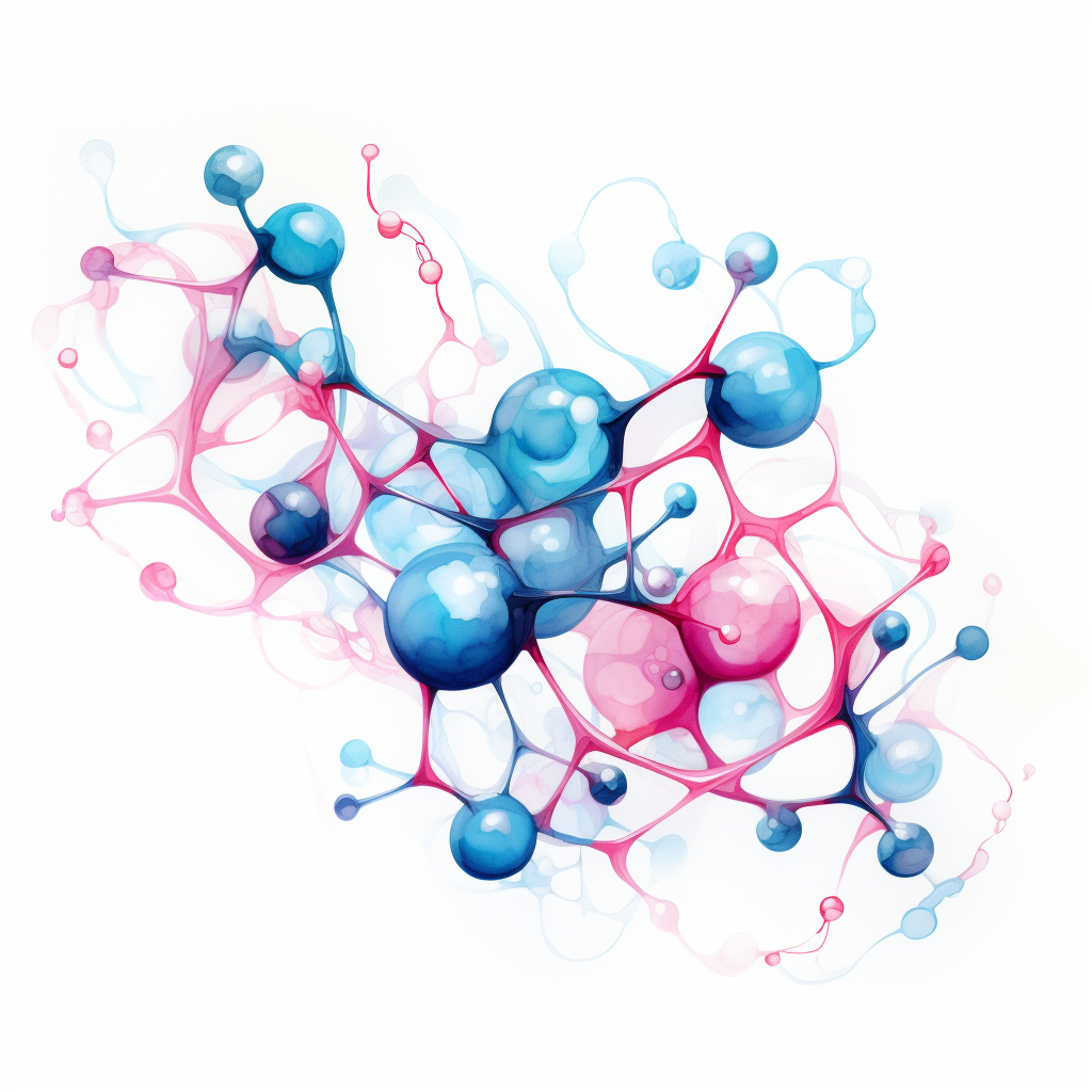 Molecular structure of estrogen in pink and blue watercolors