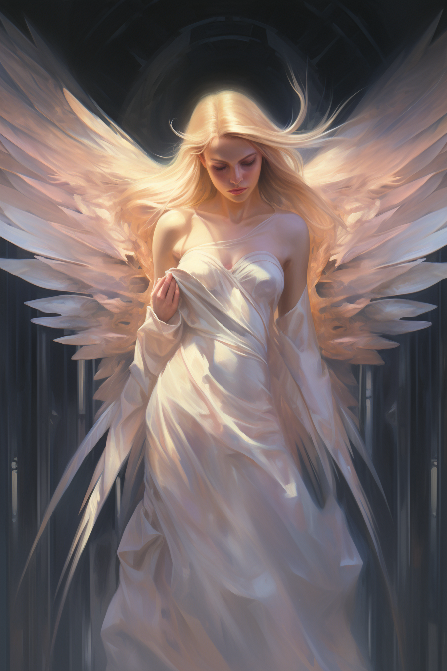 Serene angel with beautiful feathered wings