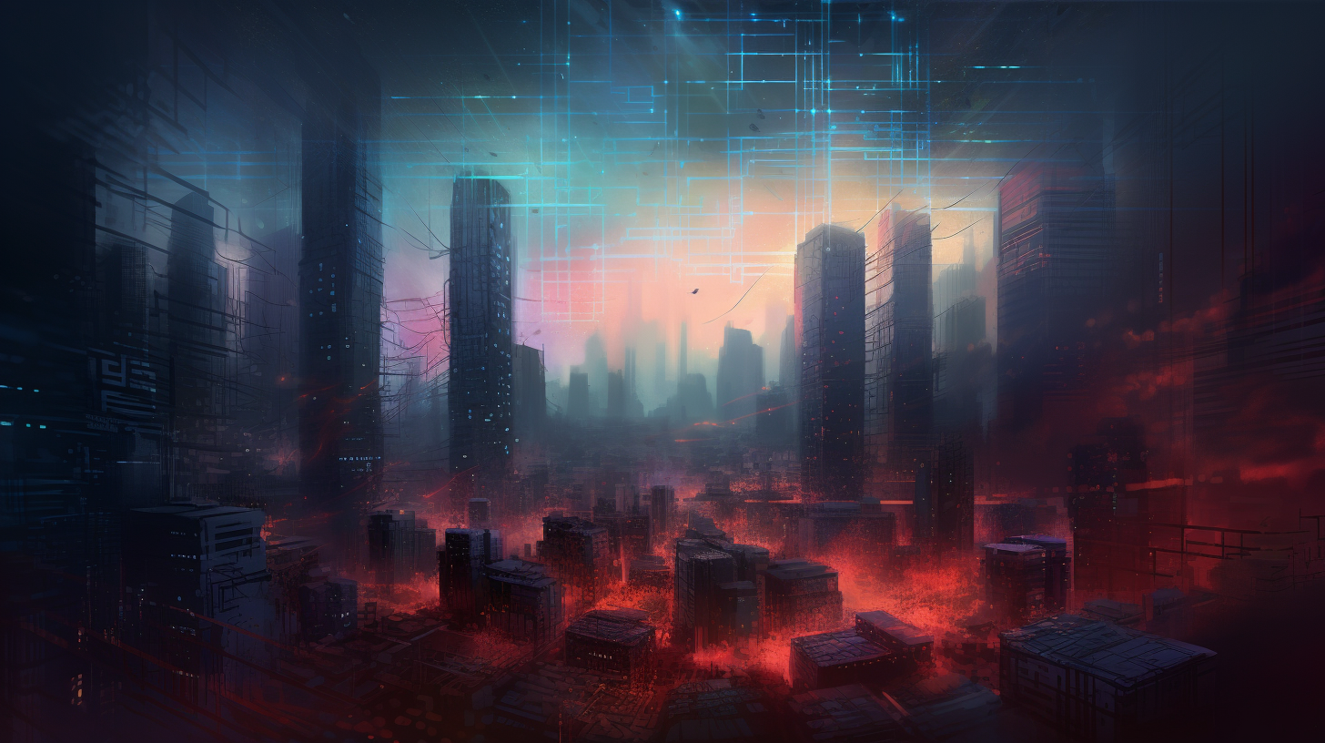 Ethereal cityscape with future gaming skyscrapers