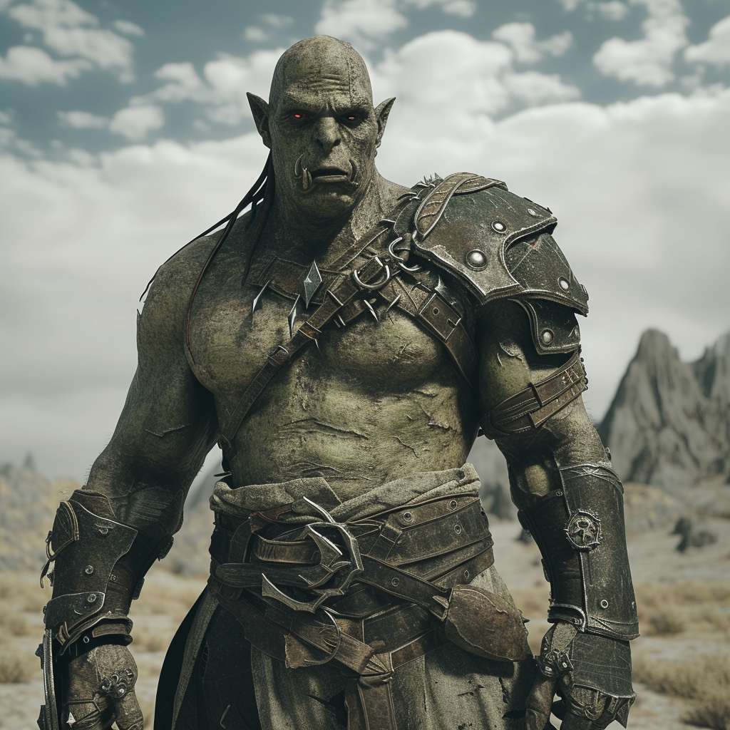 Evil Half-Orc Fighter in Desolate Wasteland