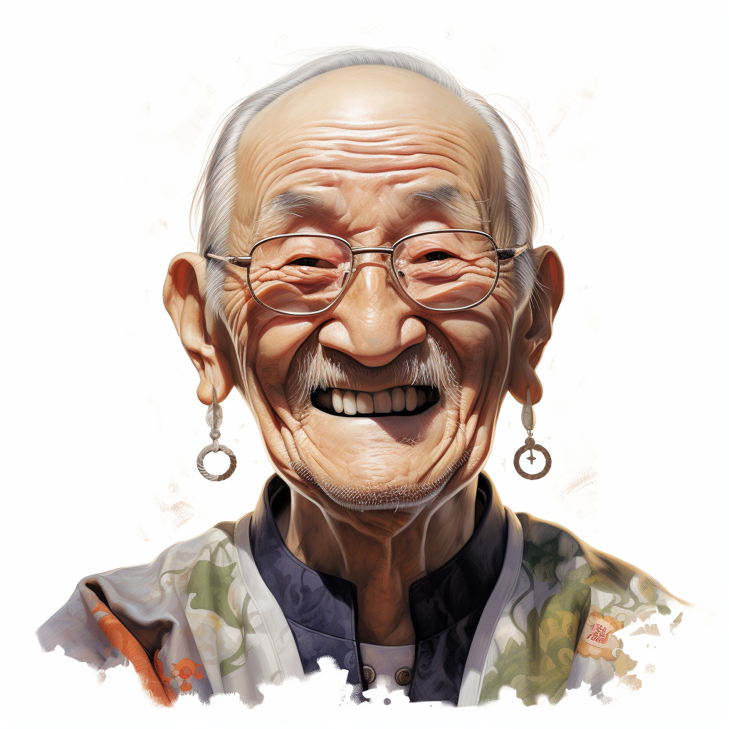 Detailed illustration of evil smile Japanese grandpa