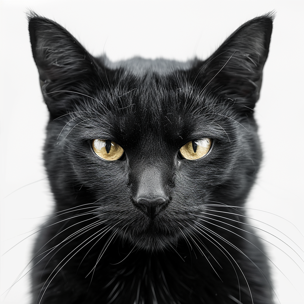 Evil Wild Black Cat on White Background