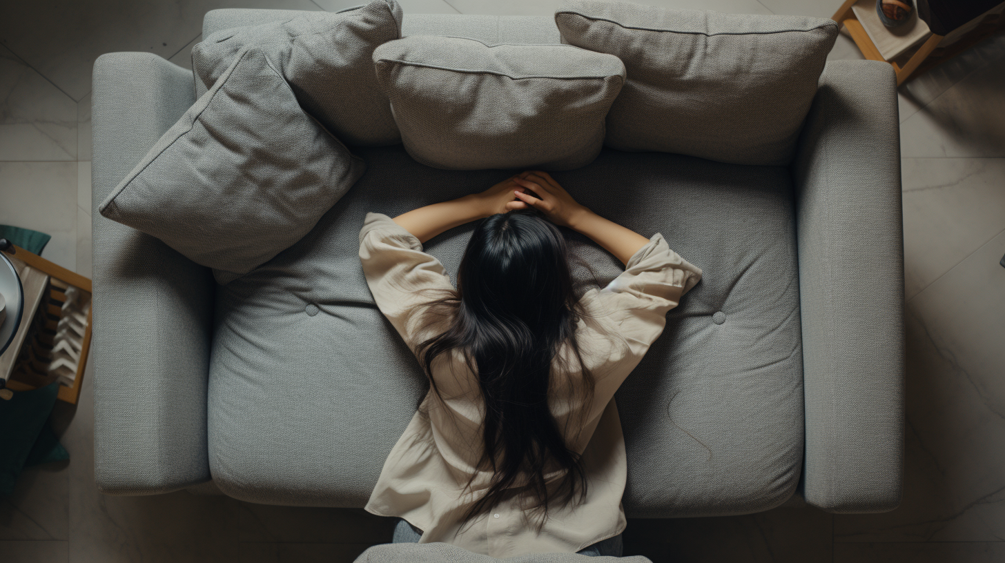 Chinese woman resting on sofa