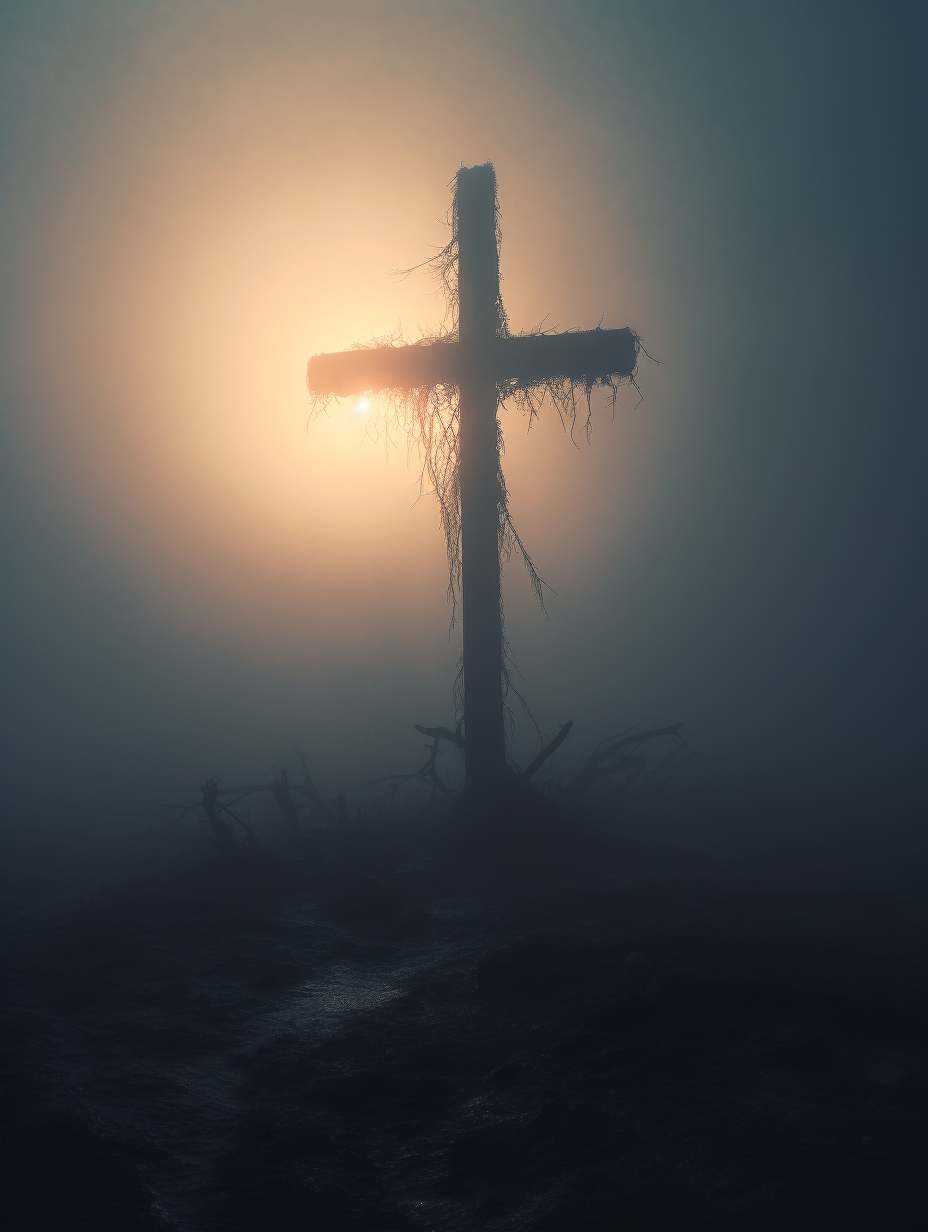 Exotic cross in foggy sky