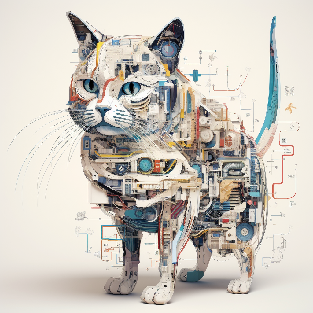 Adorable cat in exploded view