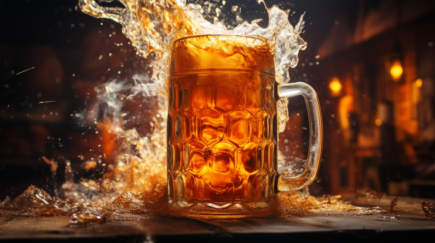 Exploding beer stein in slow motion