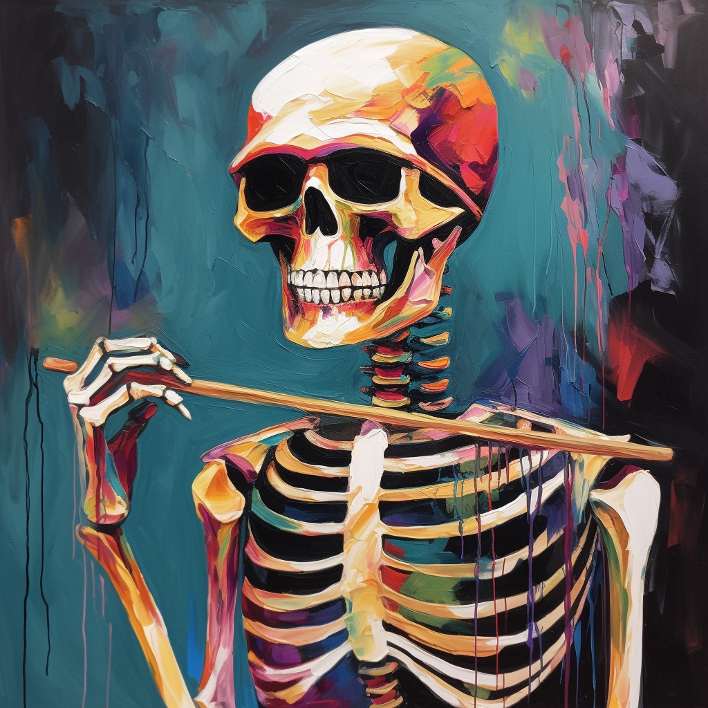 Skeleton with Drumsticks Painting