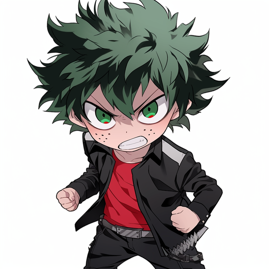 Angry chibi boy with green hair