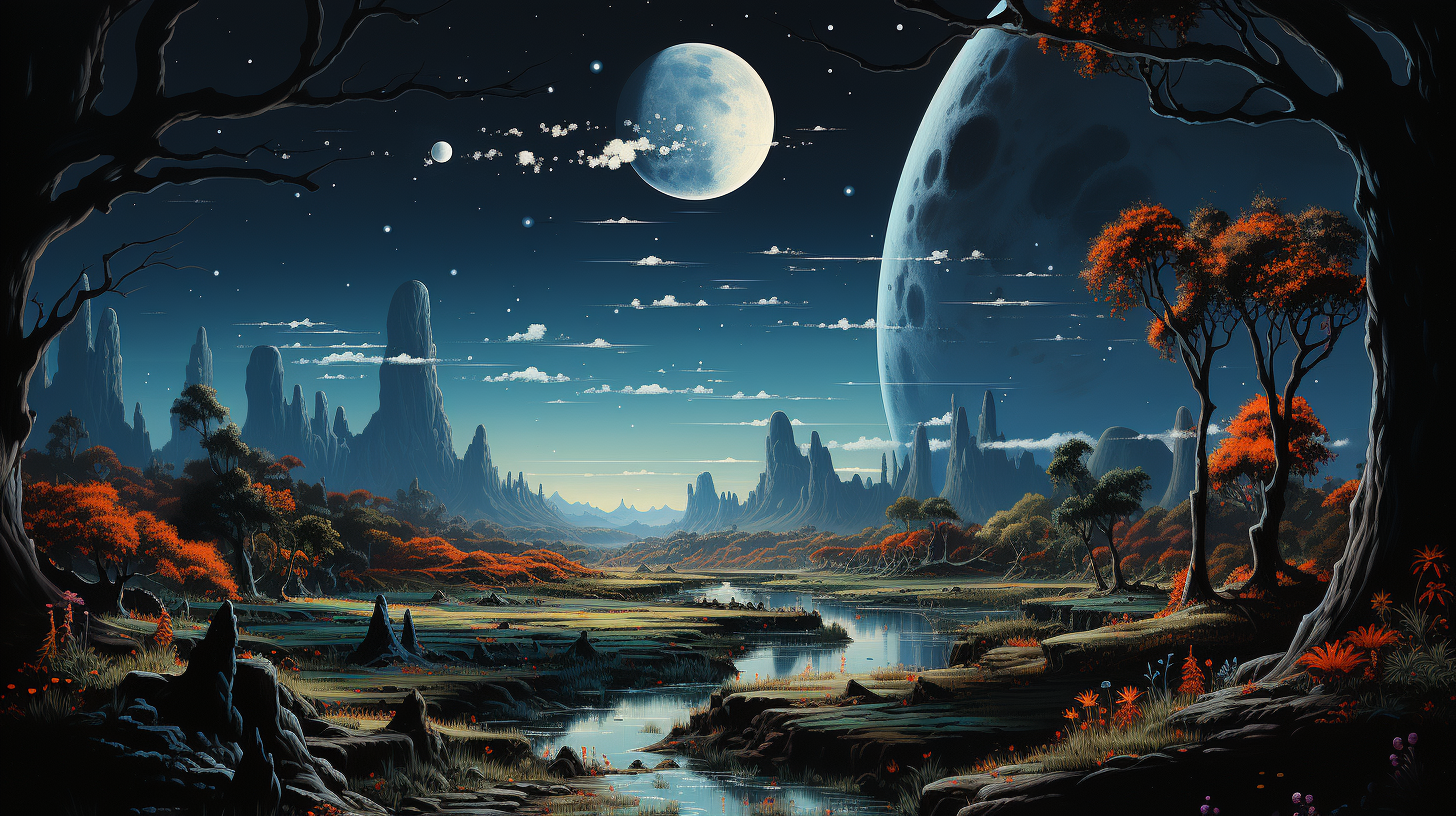 Detailed Extraterrestrial Planet with Unique Fauna and Flora