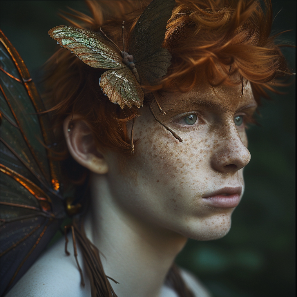 Young man fairy with unique red hair