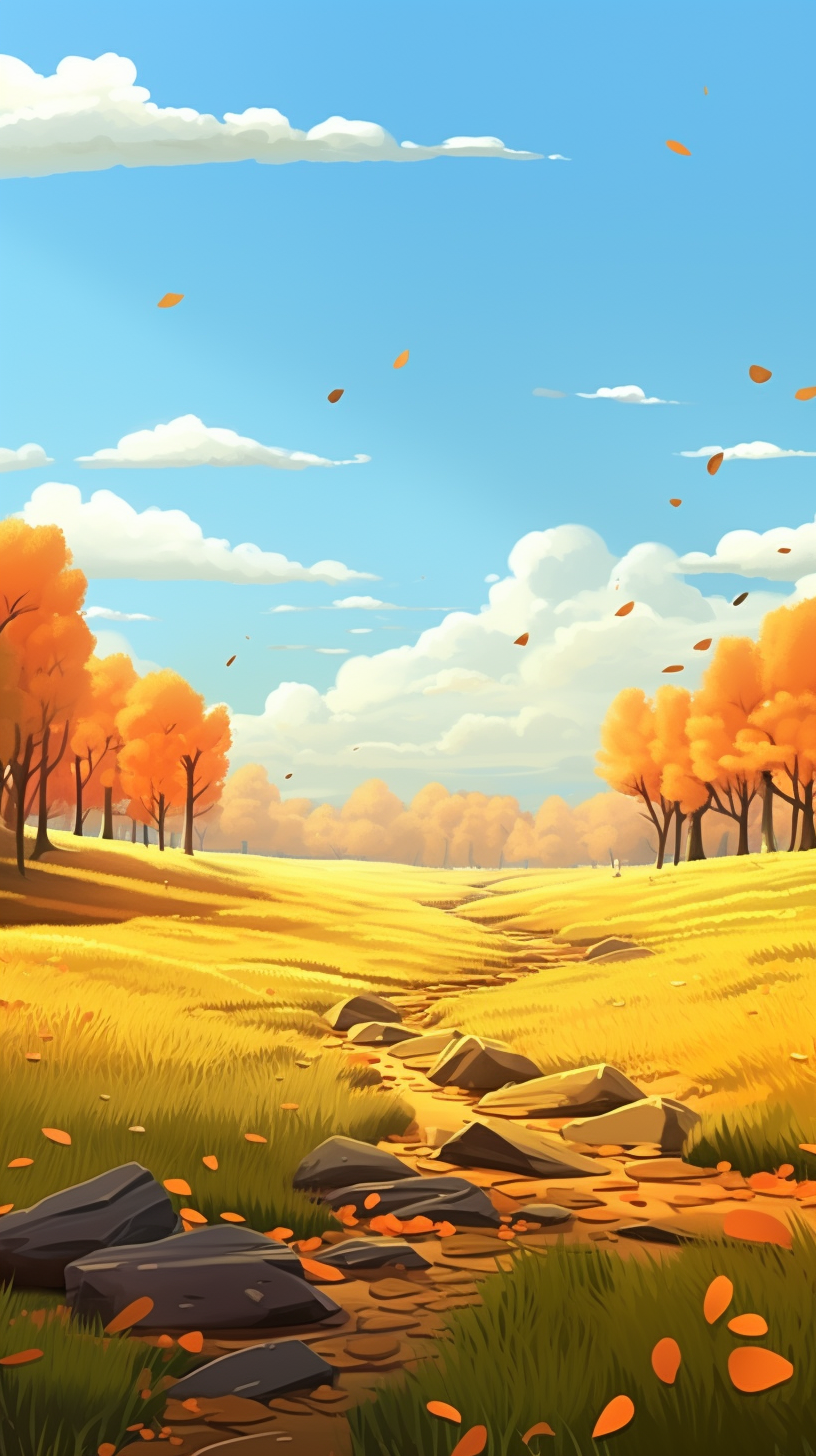 Animated fall field with orange leaves