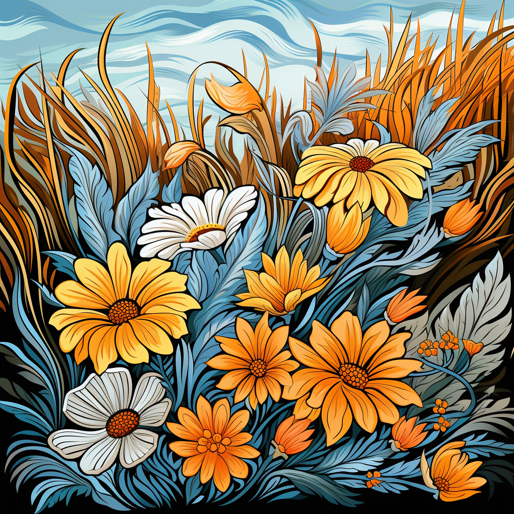 Colorful Fall Flowers in Tall Grass