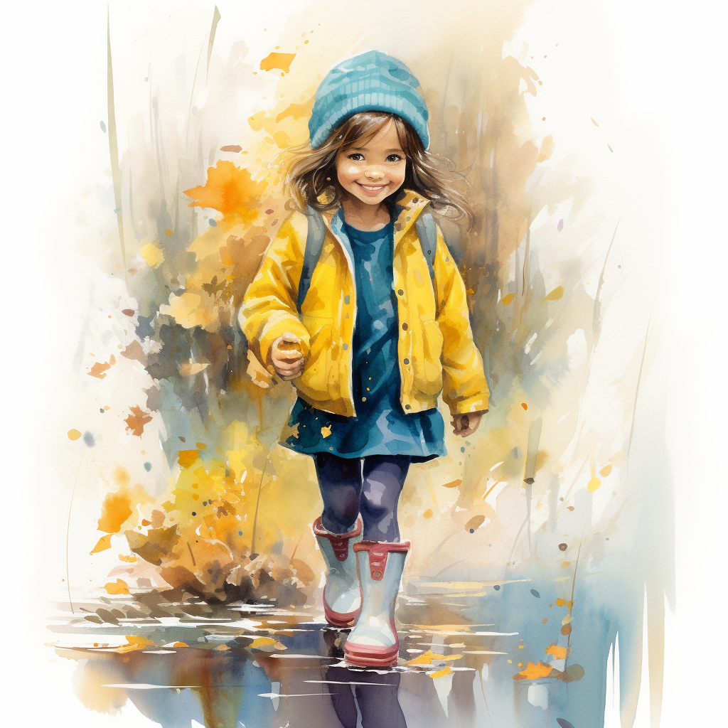 Young girl in fall foliage with a soft watercolor style