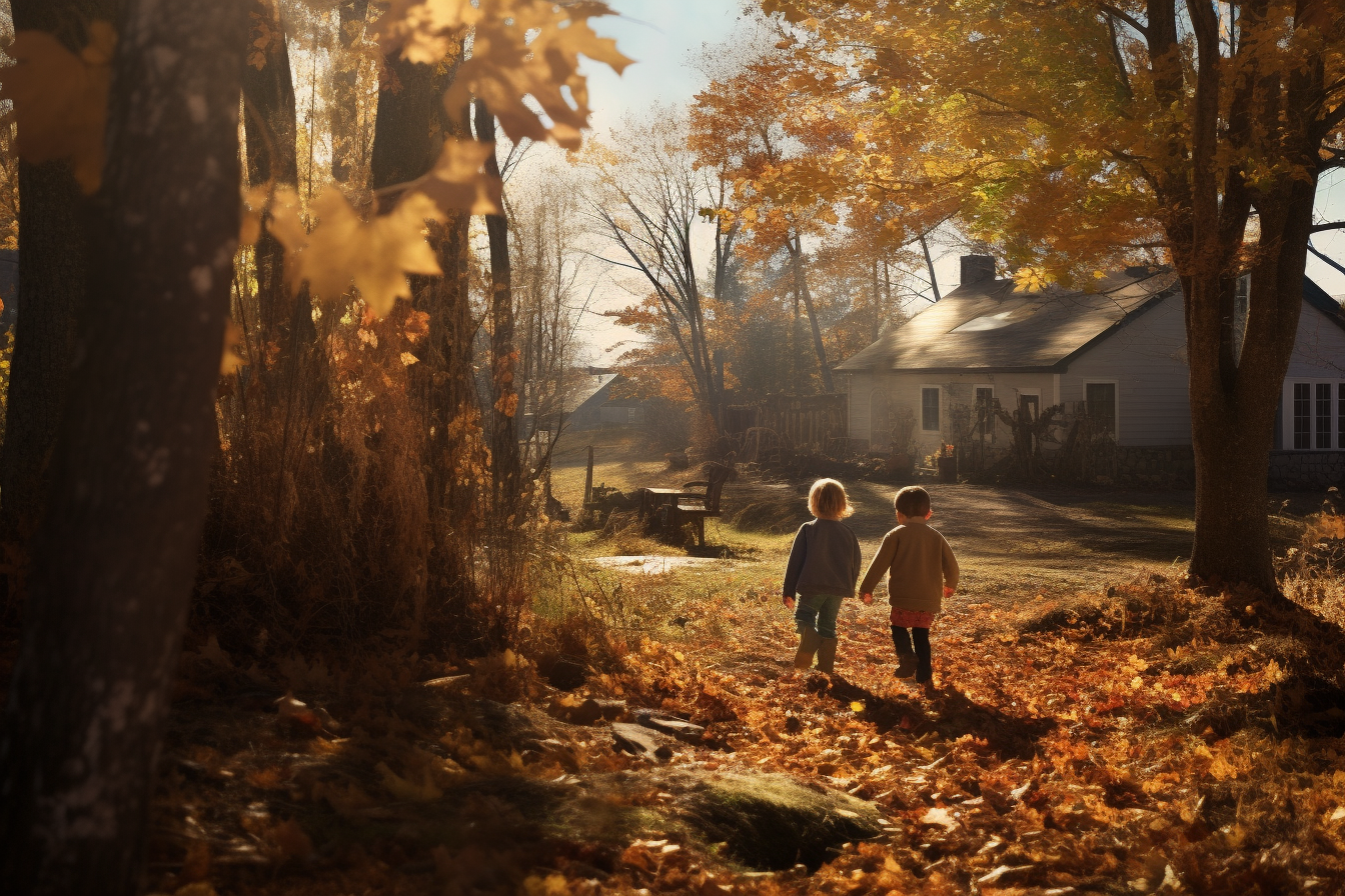 Kids playing outside in fall