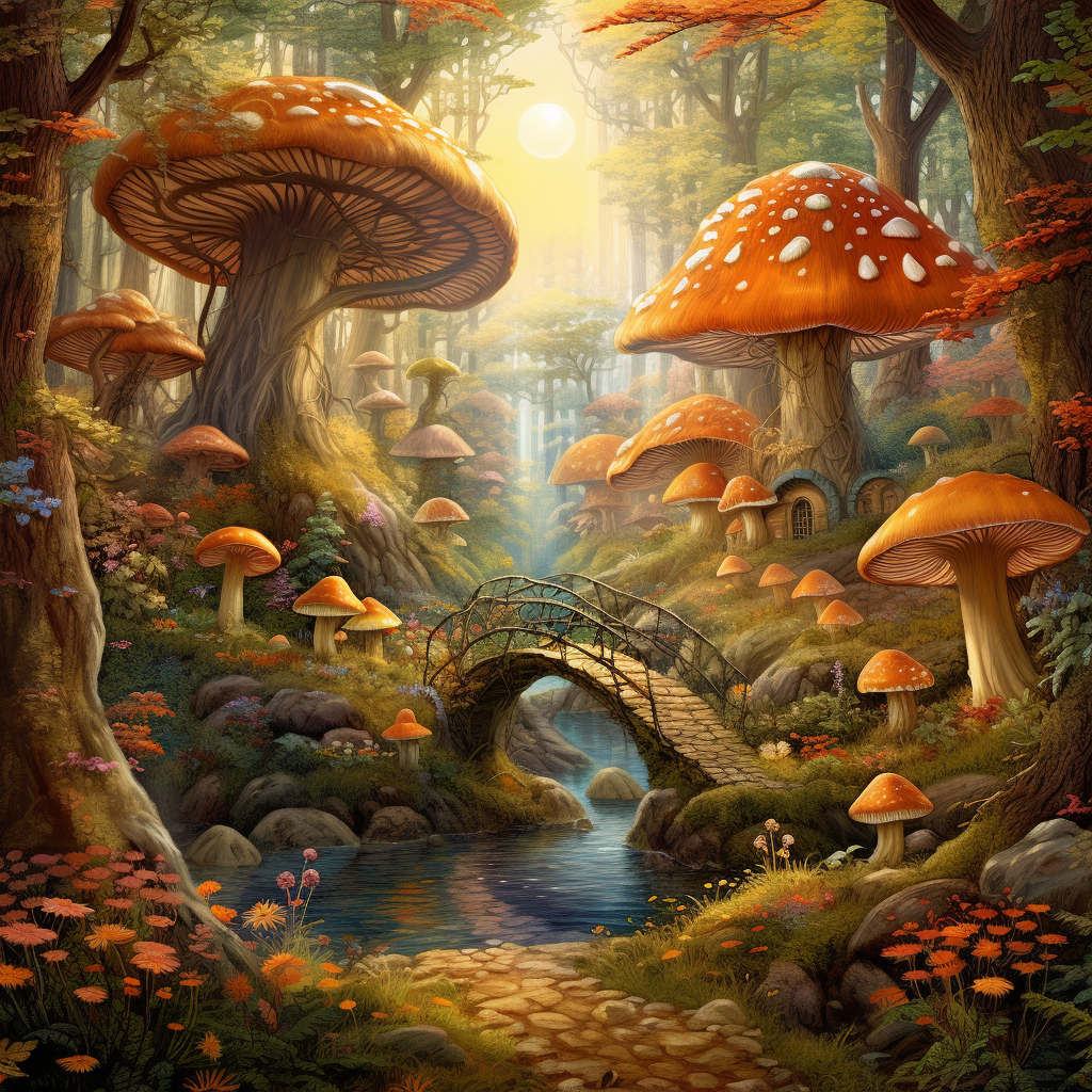 Beautiful wood fairies in fall forest