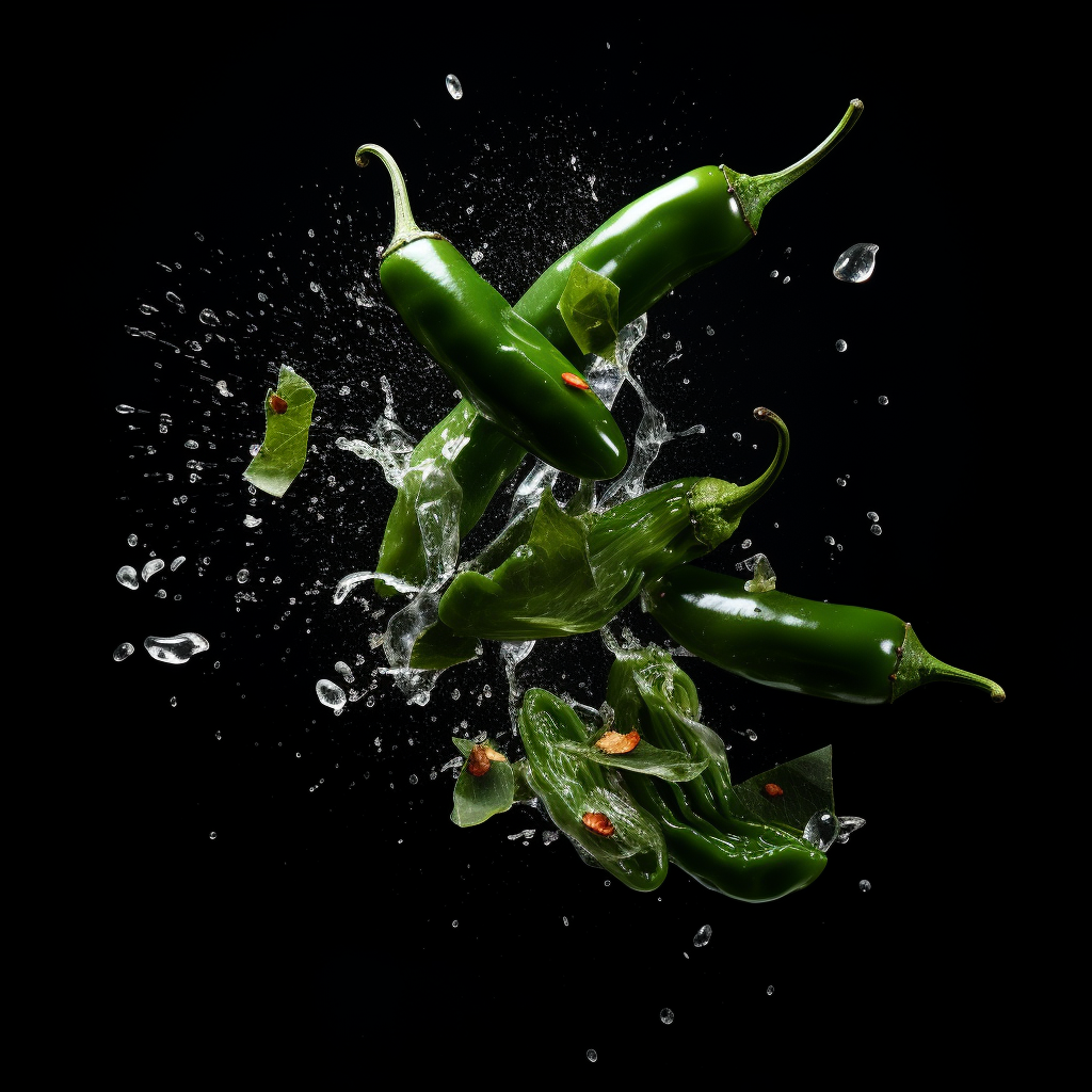 Spicy Jalapeno Slices falling on black background