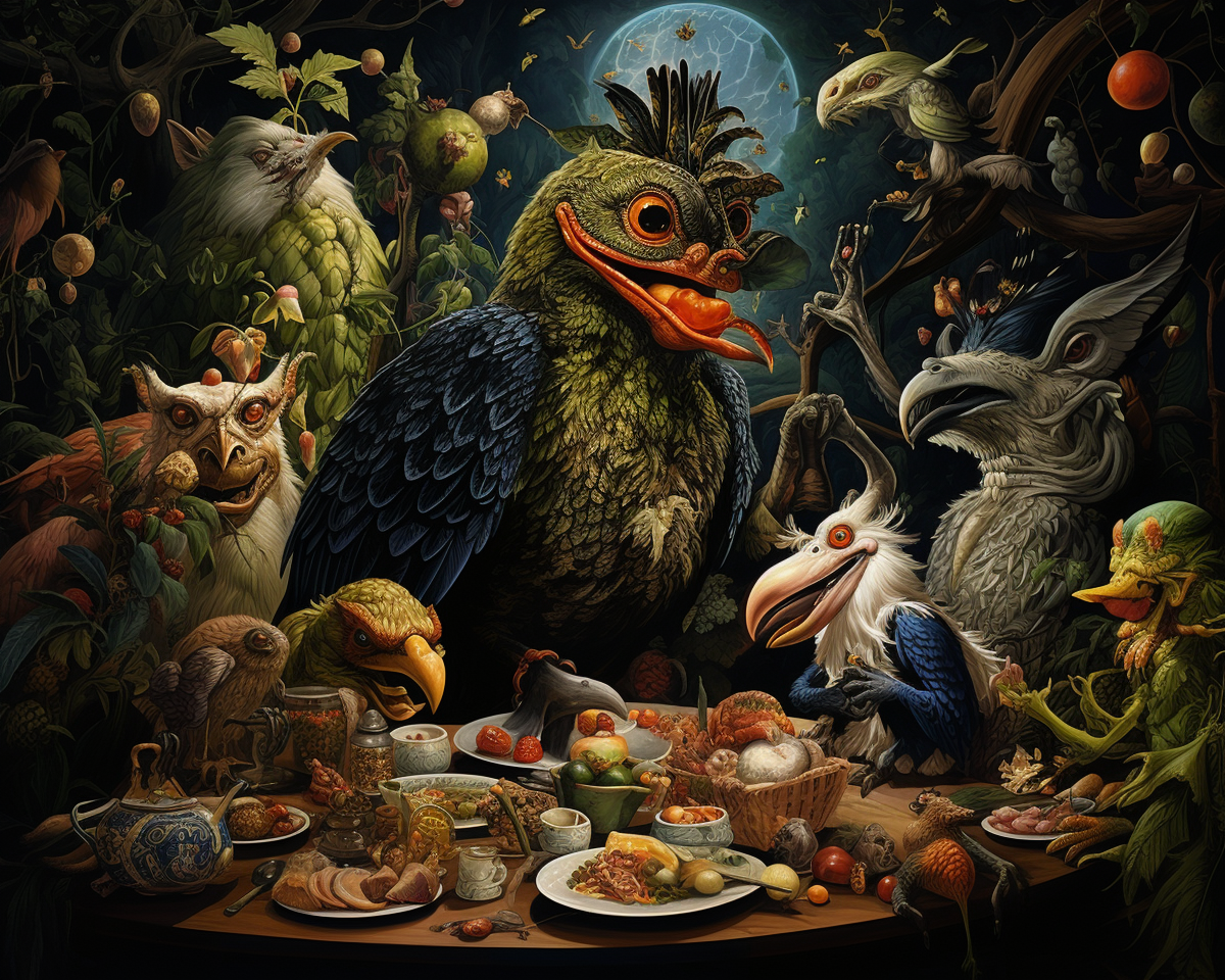 Detailed Mythic Animal Characters in Surreal Settings