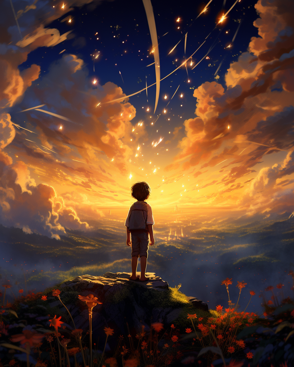 Boy on Cloud with Stars