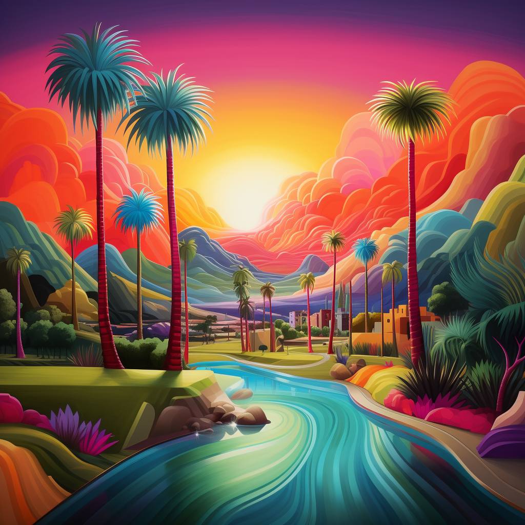 Vibrant abstract palm desert artwork