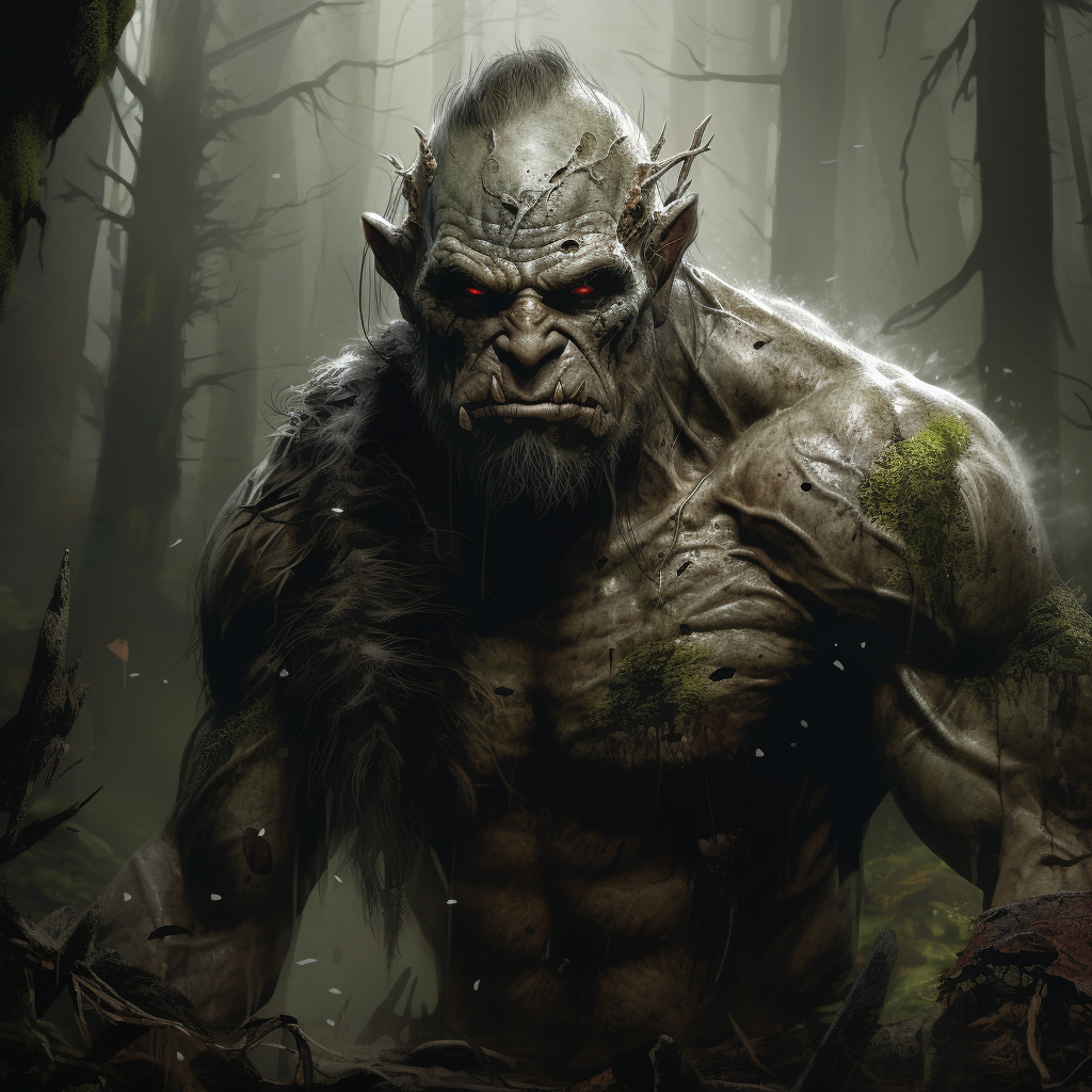 Dark fantasy orc in dense forest