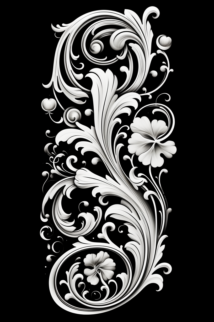 Fantasy Scrollwork Design White Monochromatic