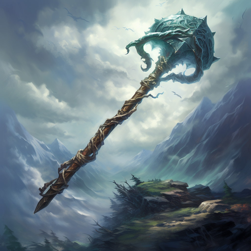 Powerful fantasy wind battleaxe weapon