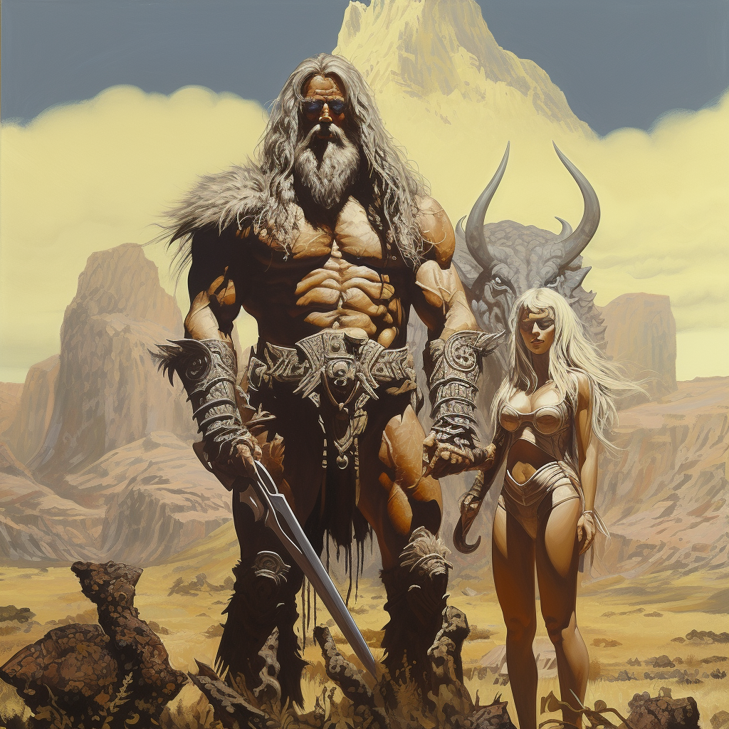 Dark fantasy warrior with grey hair in field