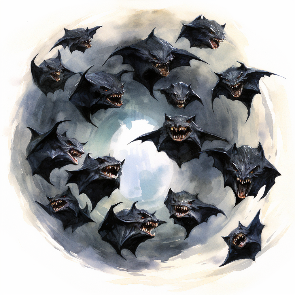 Fantasy RPG Bat Swarm with Glowing Eyes and Teeth