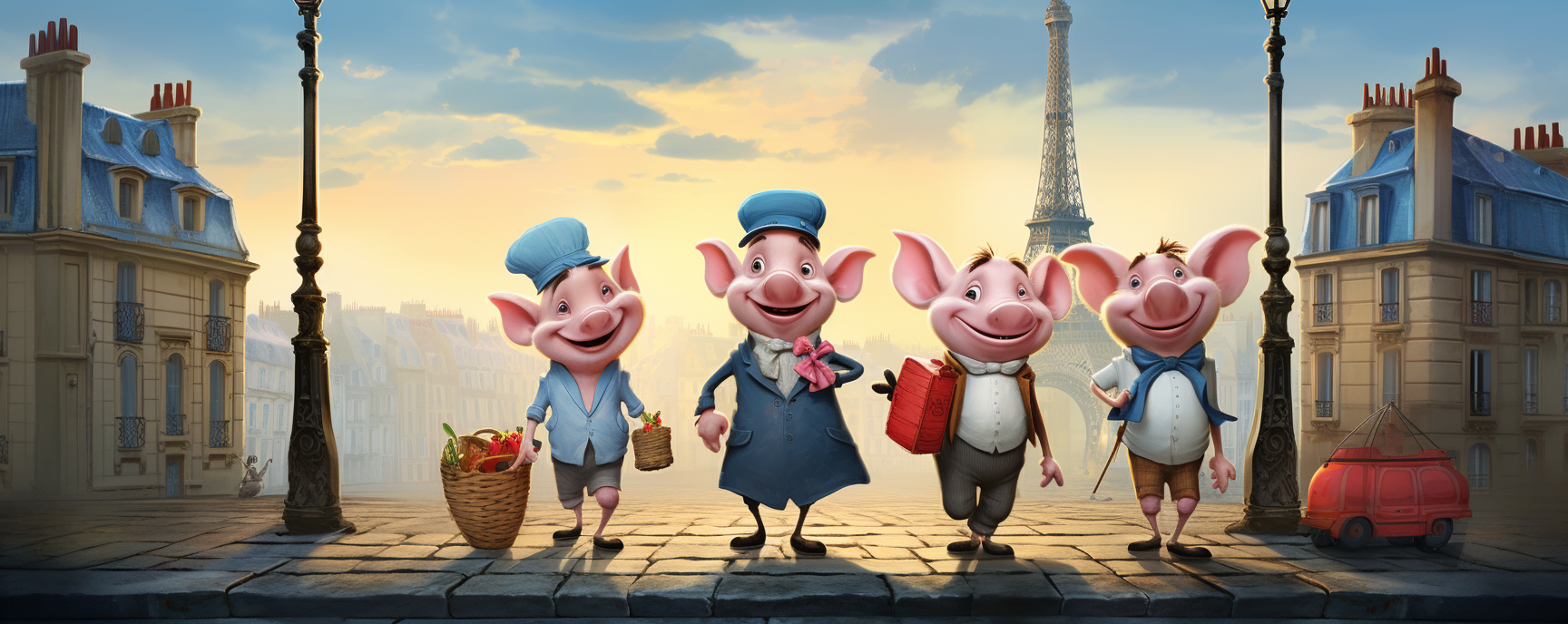 Cartoon pigs celebrating farewell pot